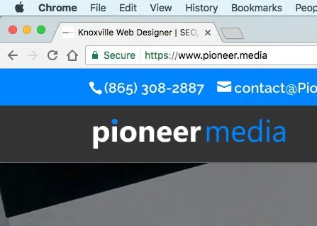 The padlock and https:// shown in a browser address bar for pioneer.media