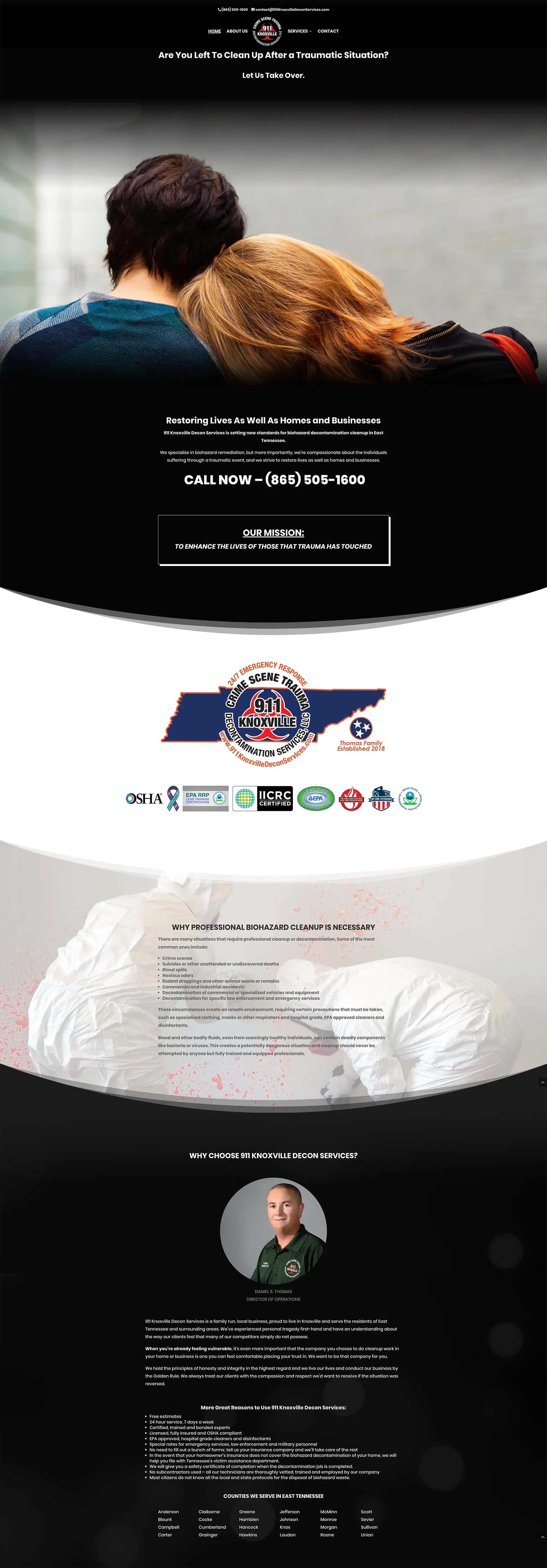 911 Knoxville Crime Scene Trauma Decontamination Services homepage screenshot