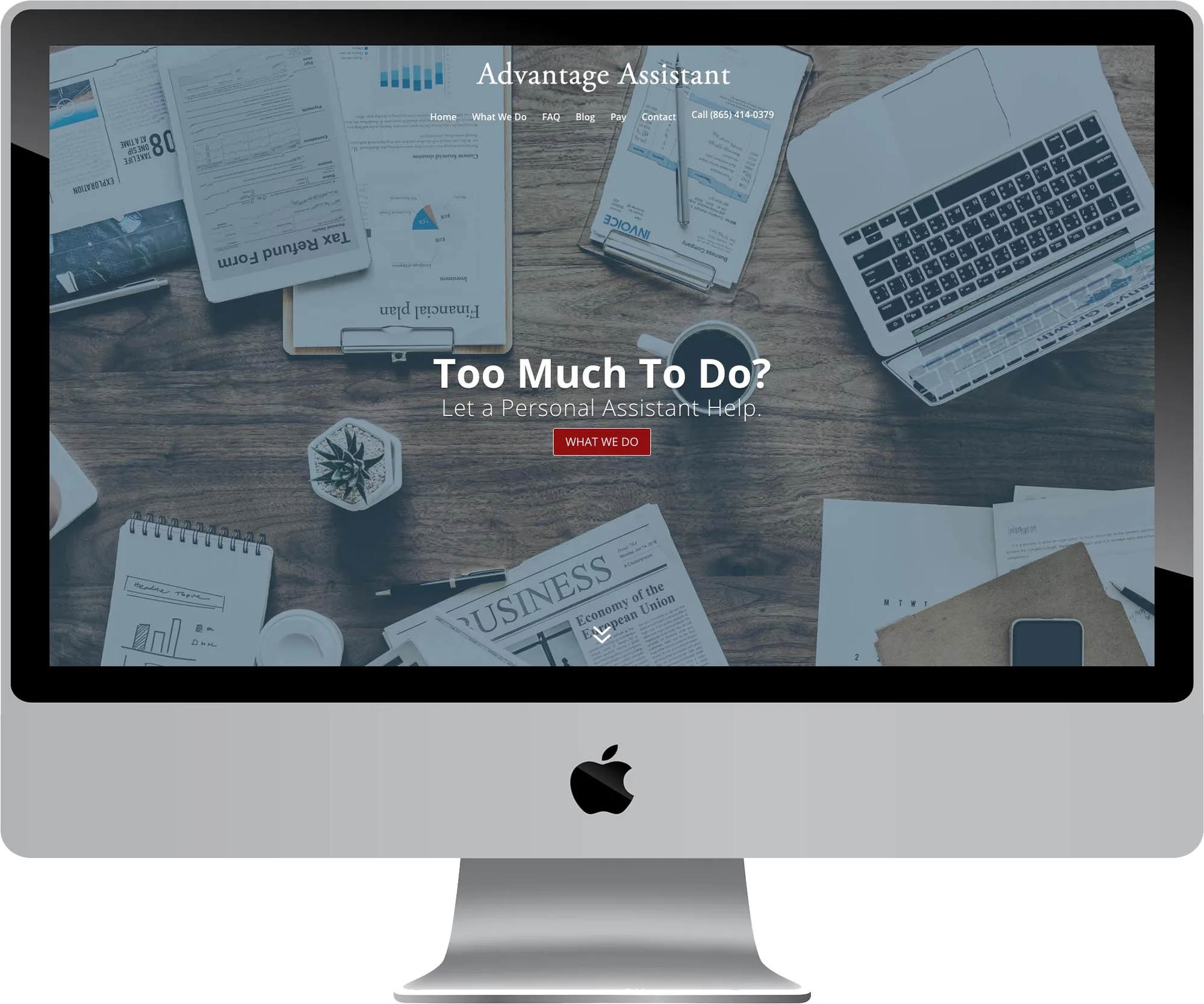 Advantage Assistant website design on desktop