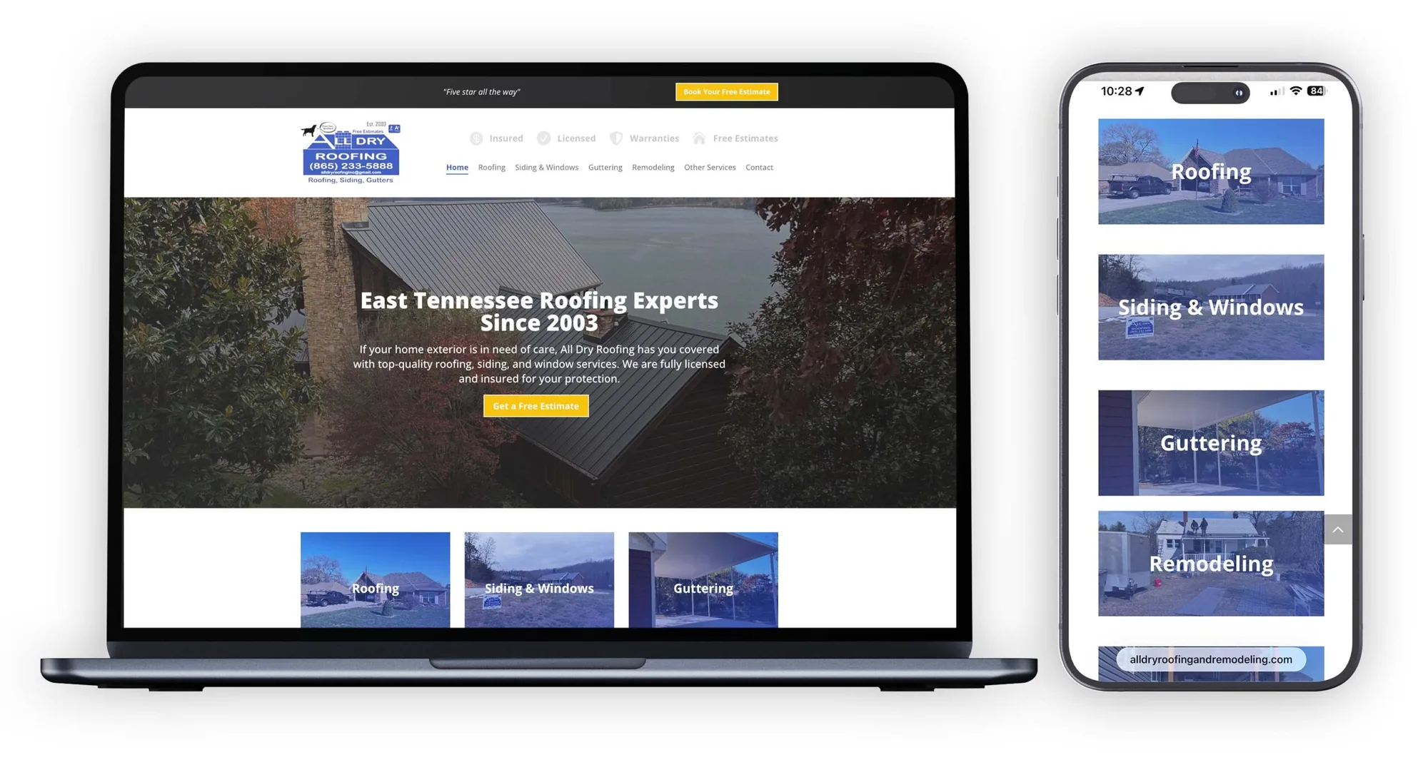 All Dry Roofing & Remodeling, Inc. website design on desktop