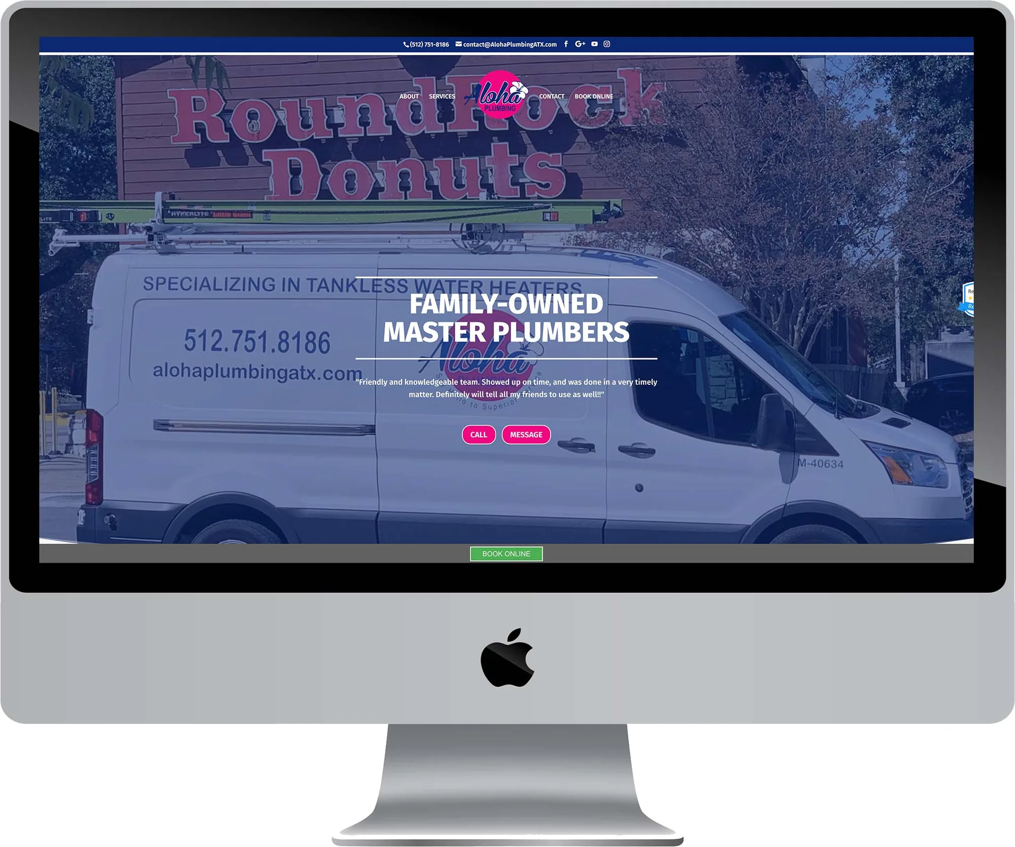 Aloha Plumbing website design on desktop