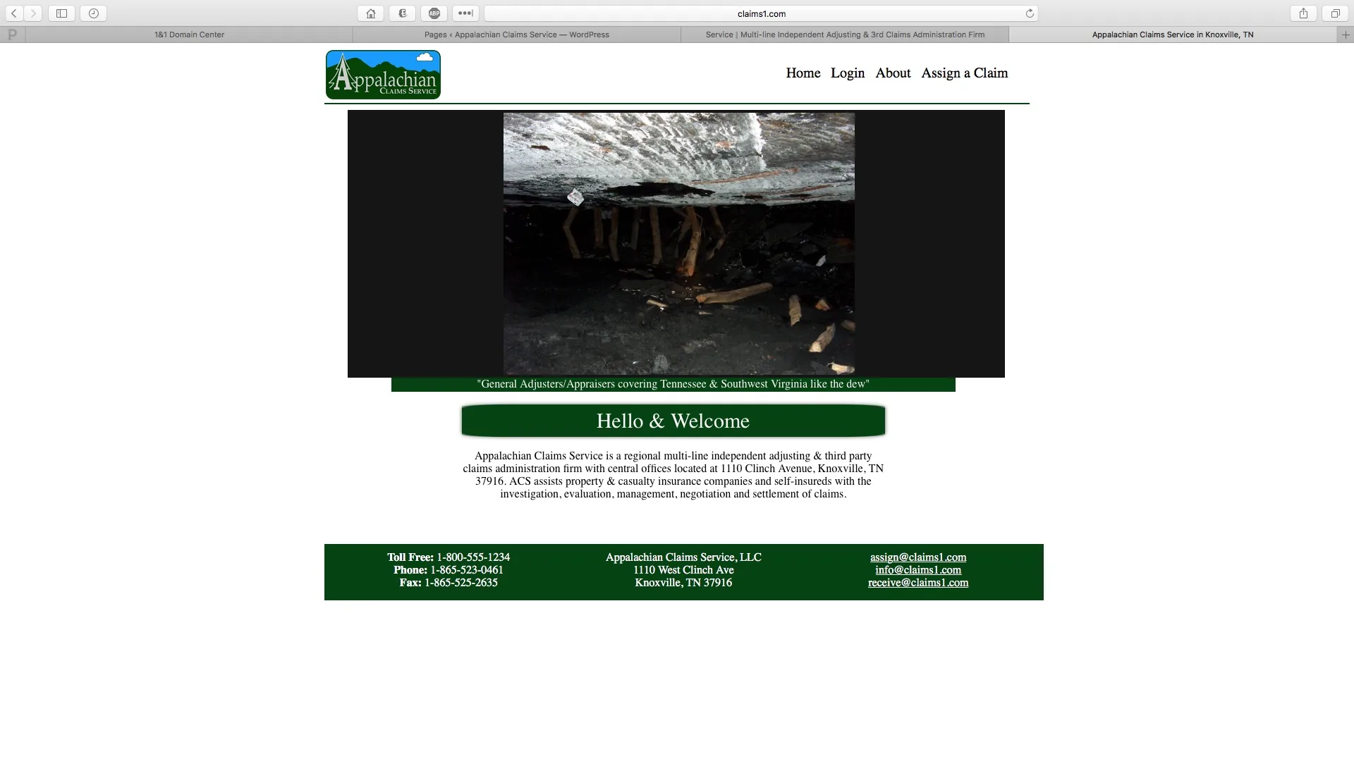 Appalachian Claims Service website before the redesign