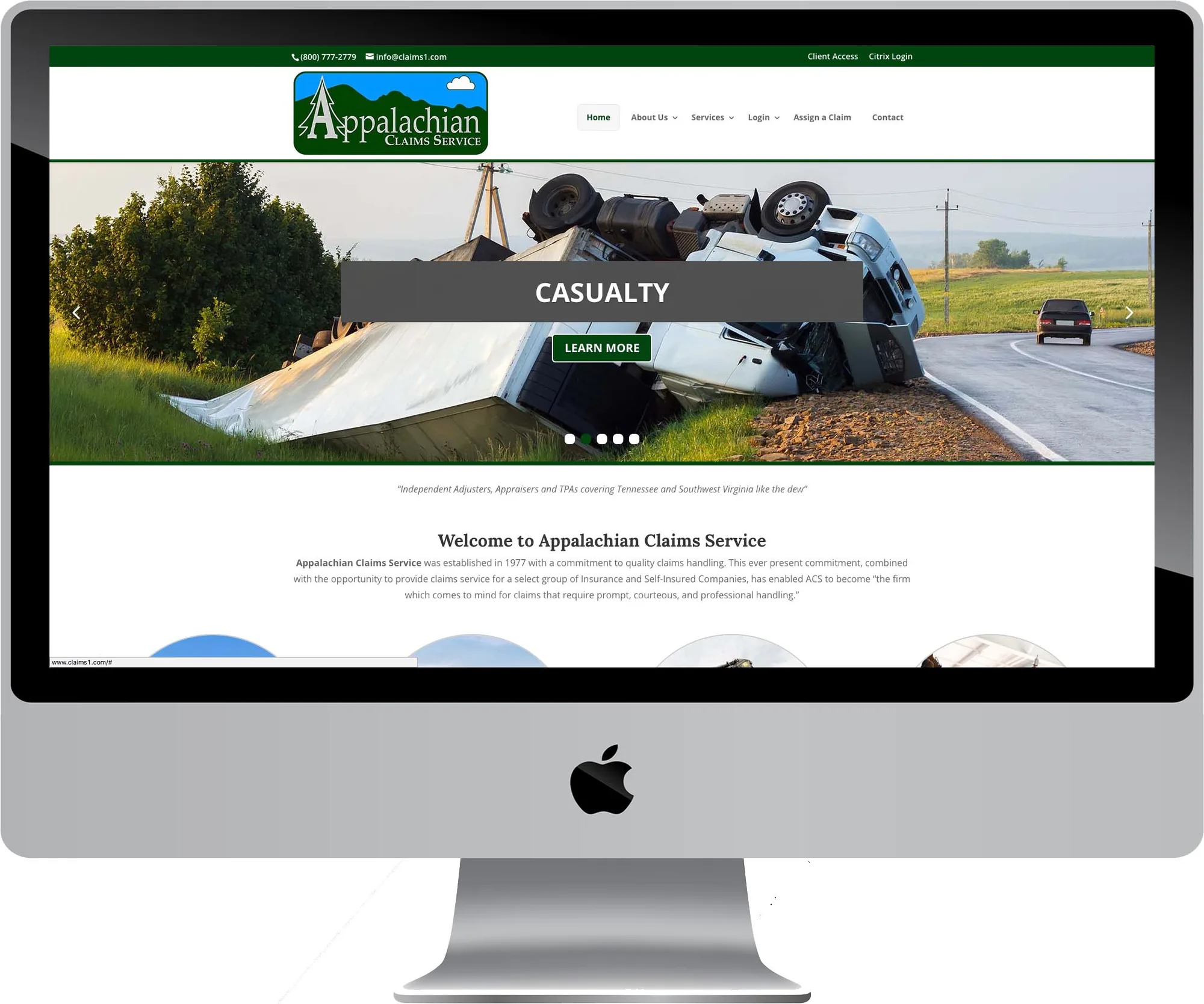 Appalachian Claims Service website design on desktop