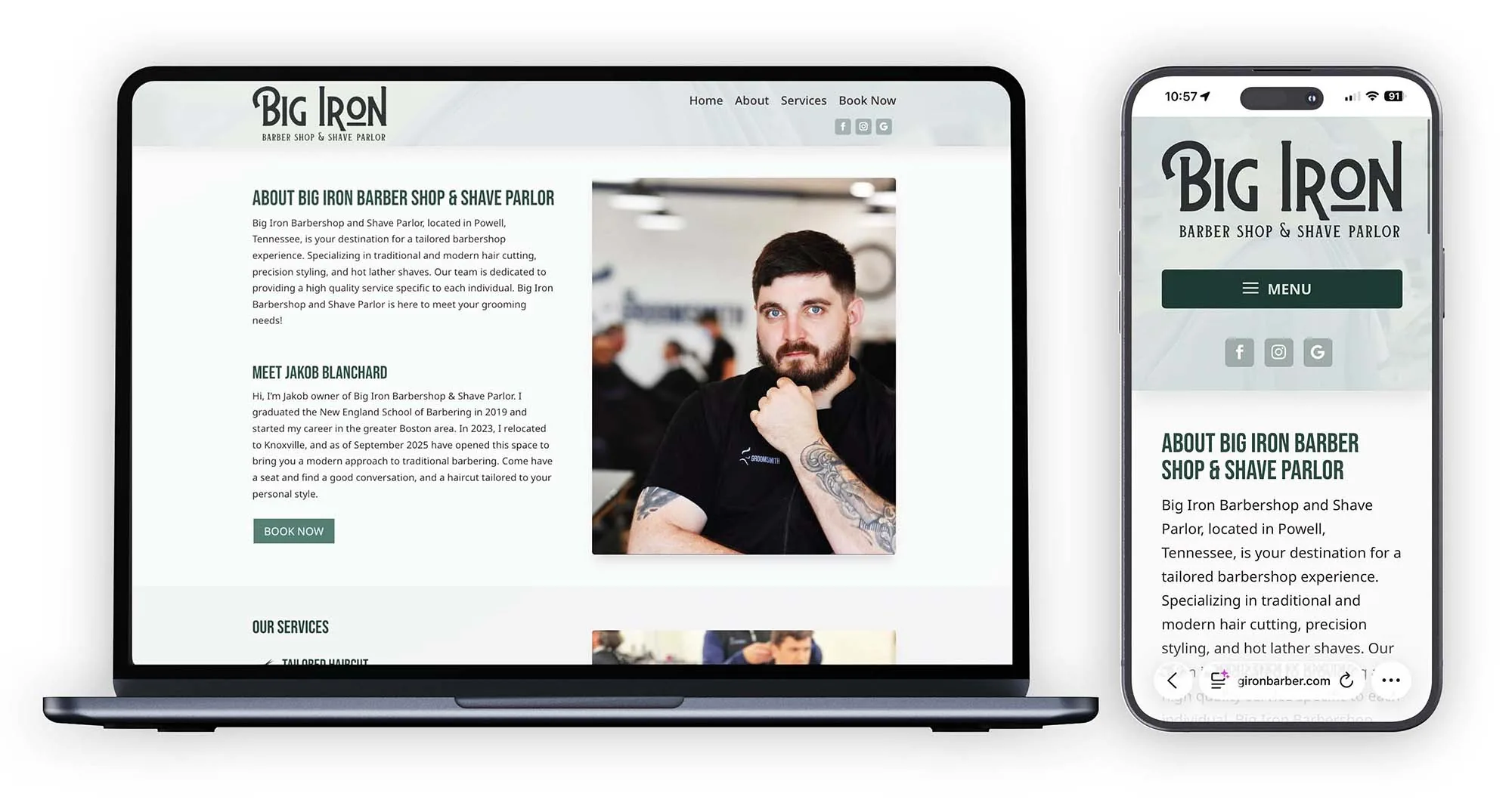 Big Iron Barber Shop & Shave Parlor website design on desktop