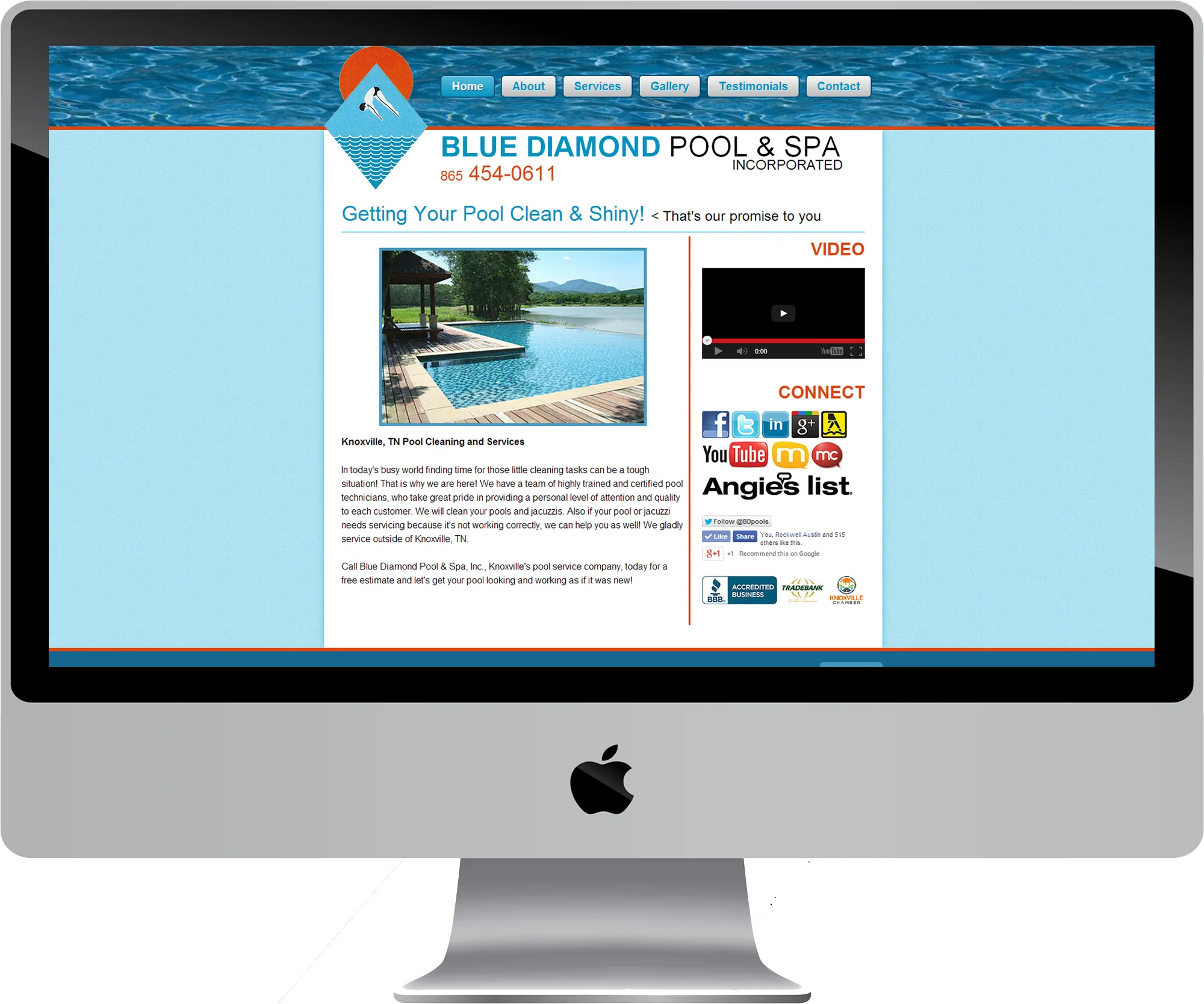 Blue Diamond Pool & Spa, Inc. website on a desktop computer