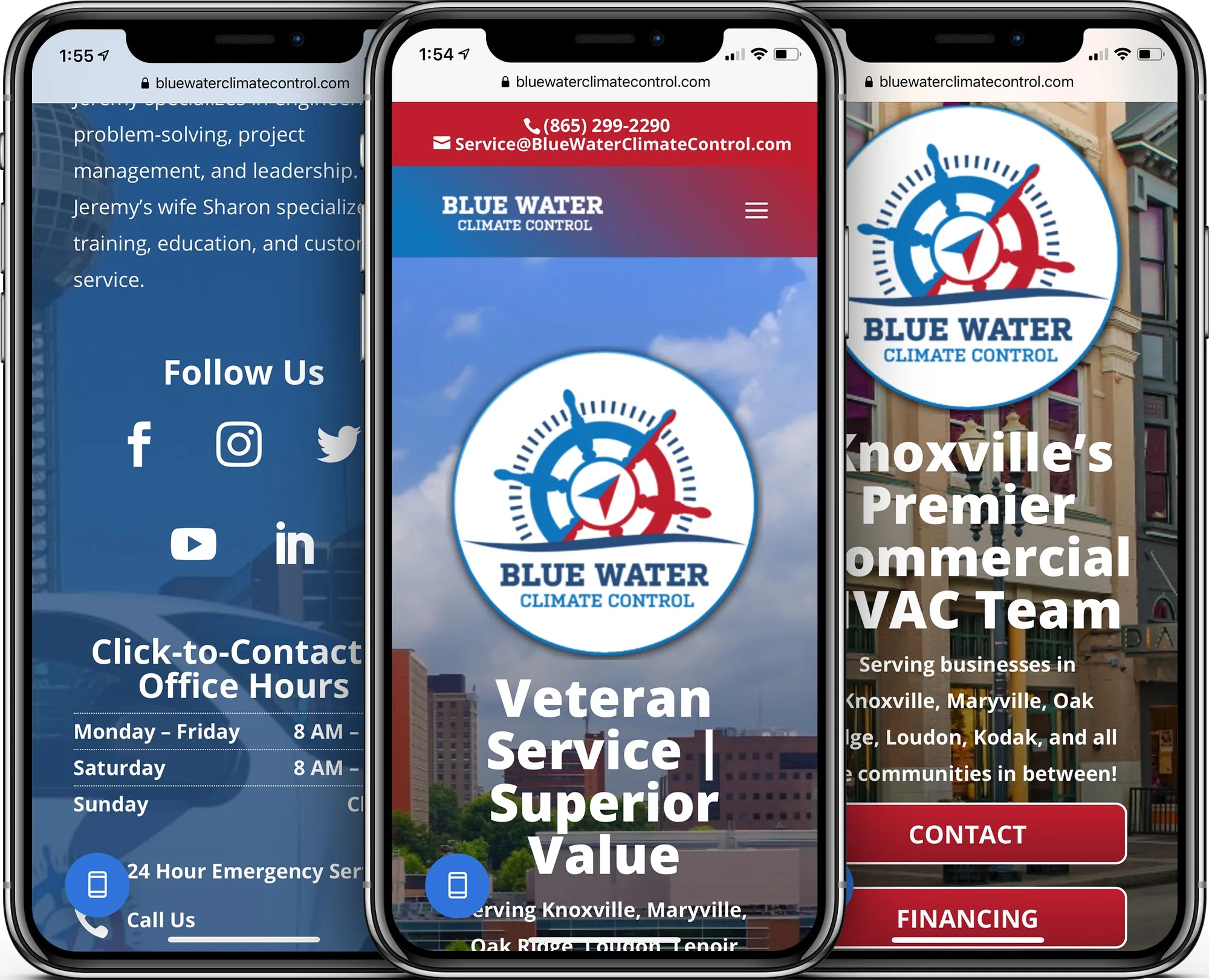 Blue Water Climate Control mobile-friendly website design