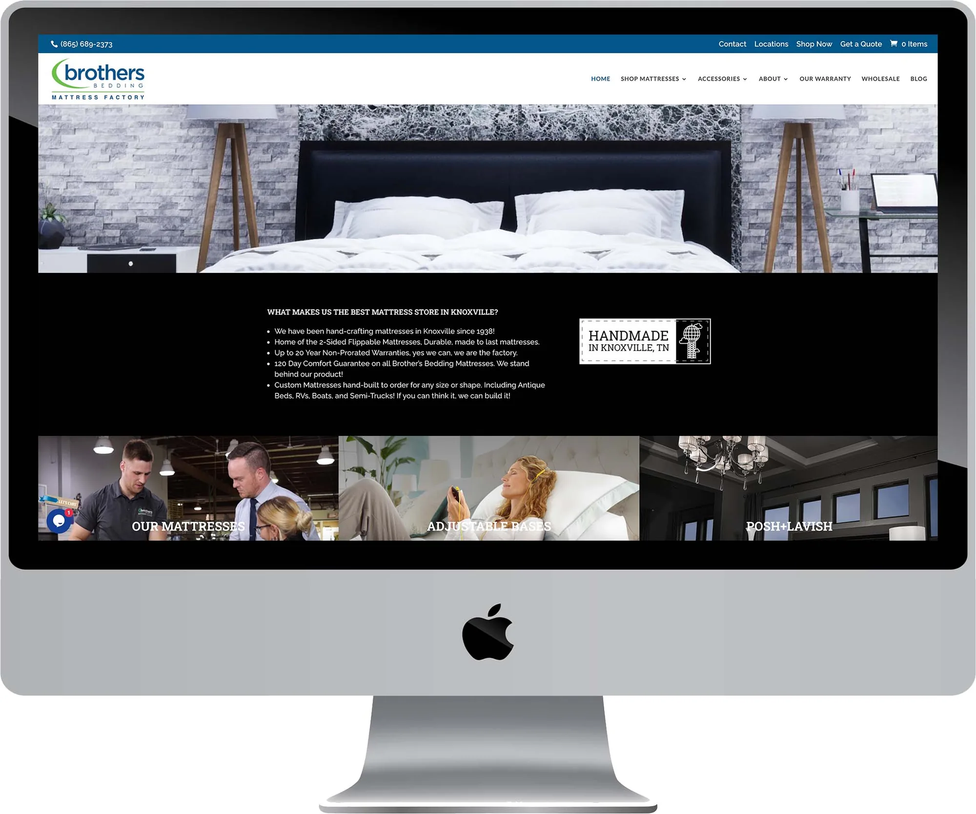 Brothers Bedding website design on desktop