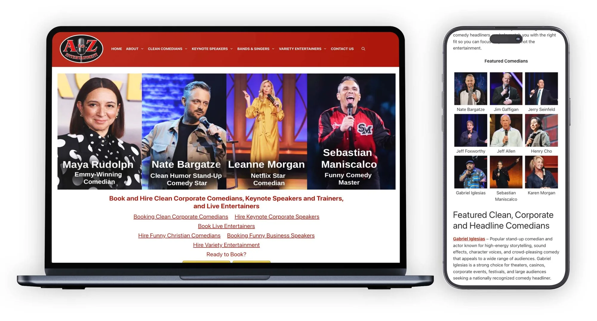 A to Z Entertainment website design on desktop