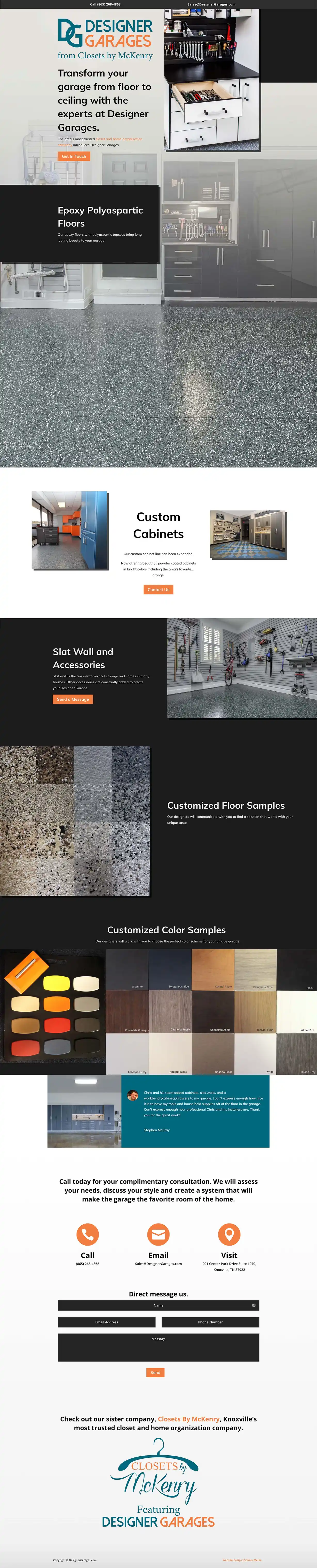 Designer Garages homepage screenshot