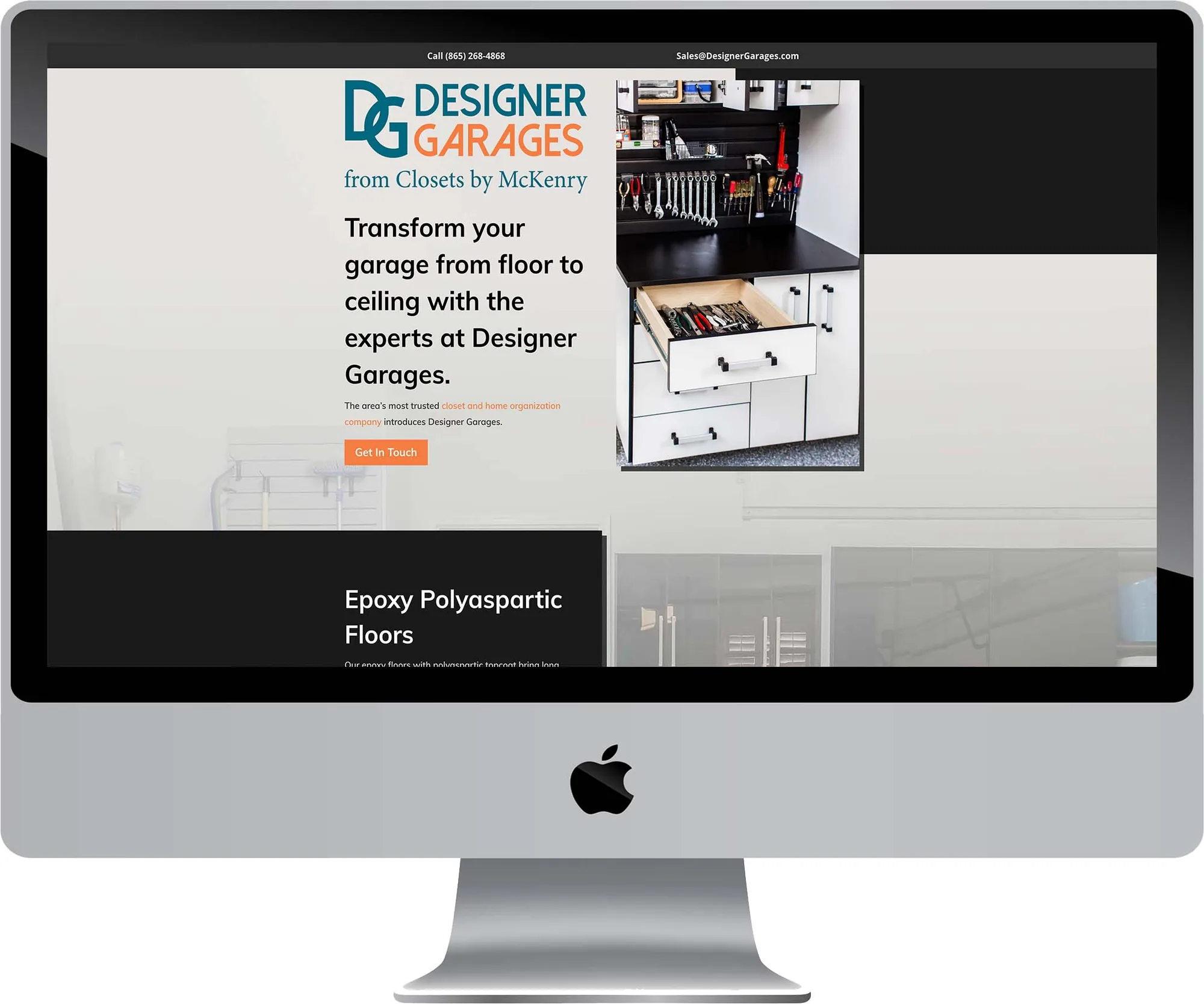 Designer Garages website design on desktop