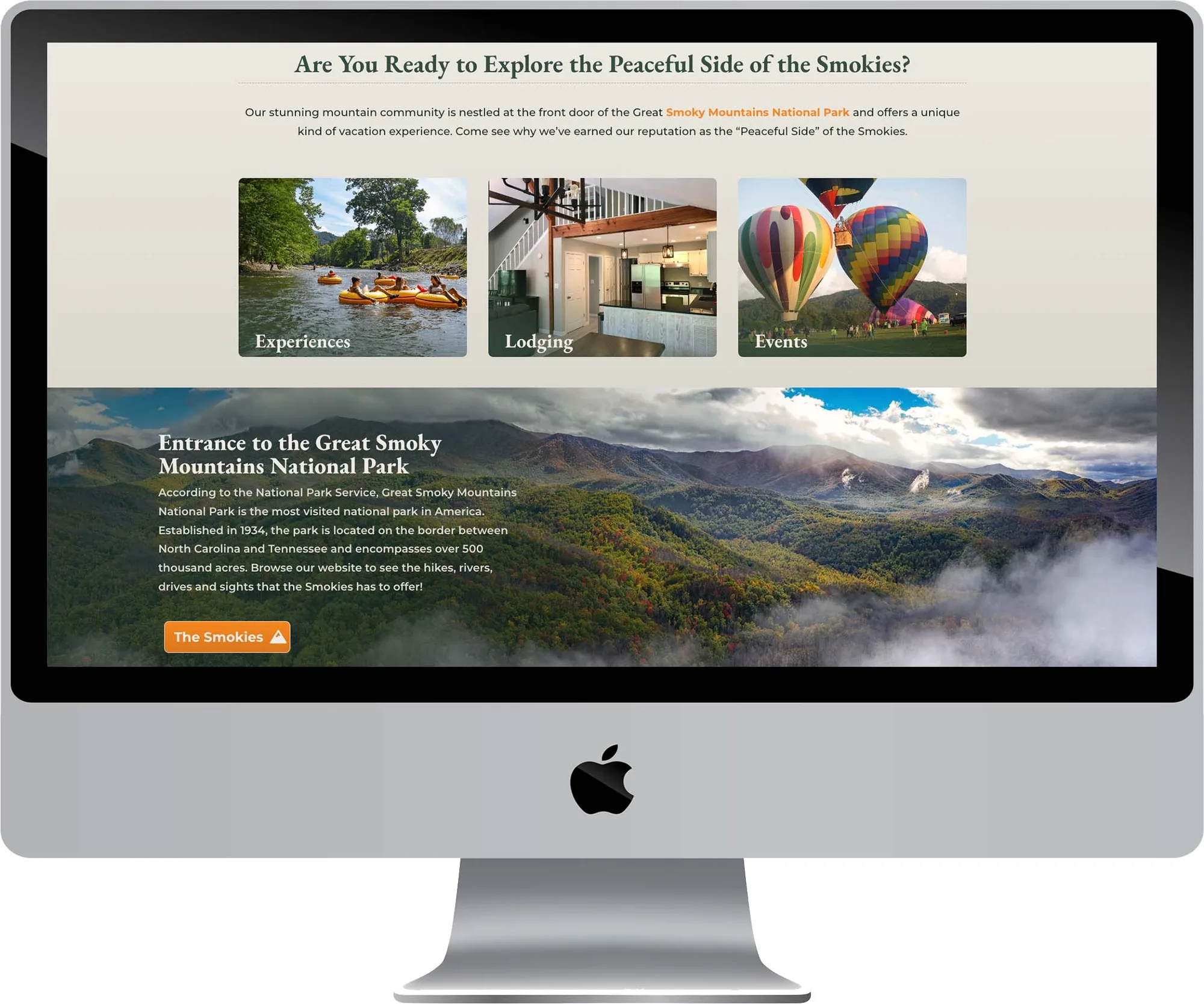 ExploreTownsend.com website design on desktop