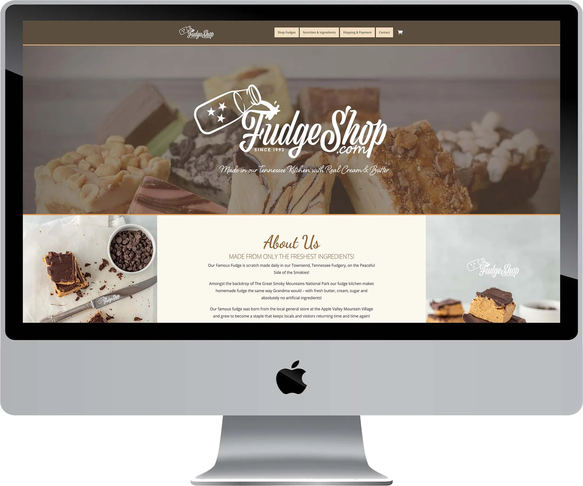 FudgeShop.com website design on desktop