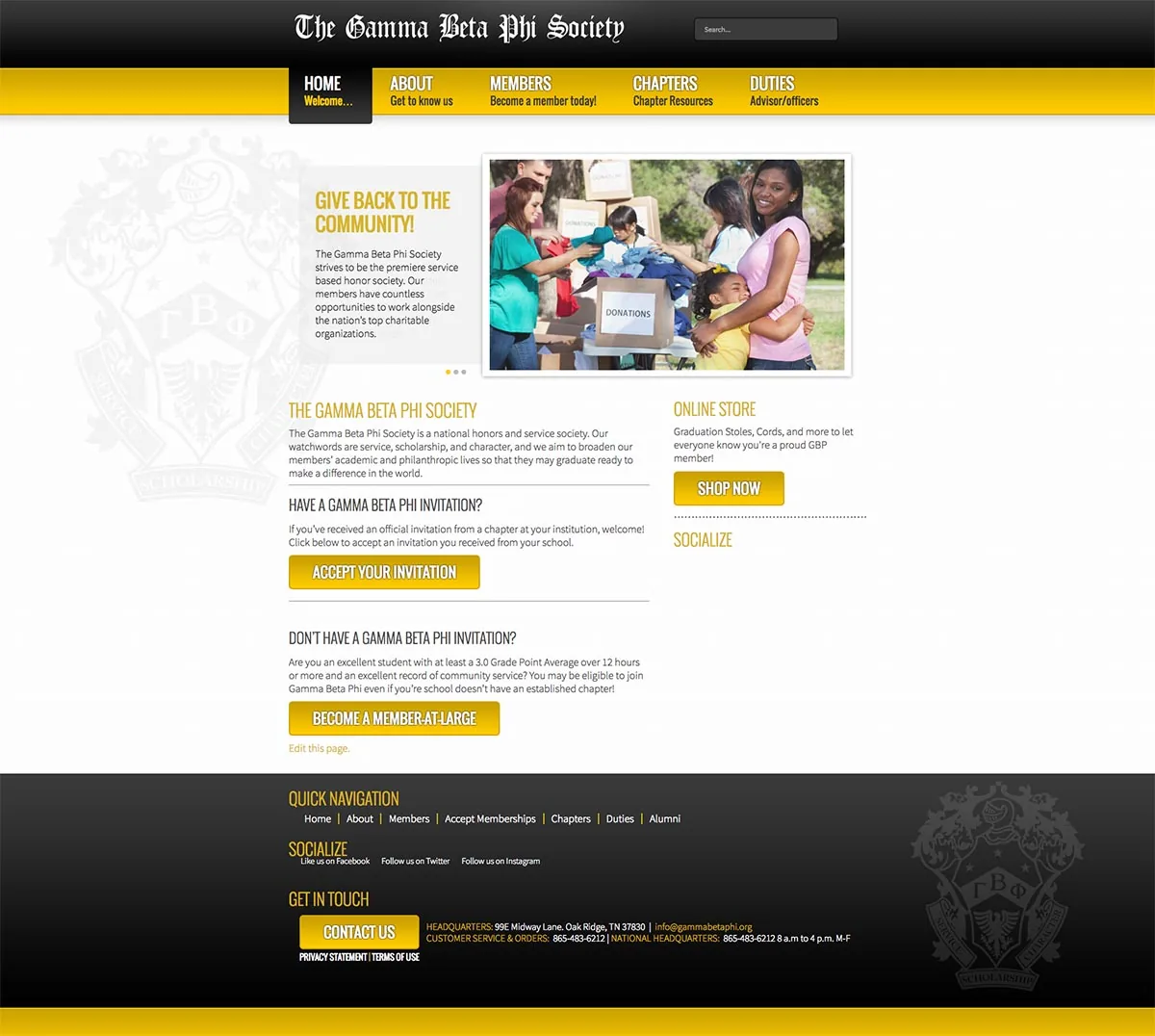 Gamma Beta Phi Honor Society website design on desktop