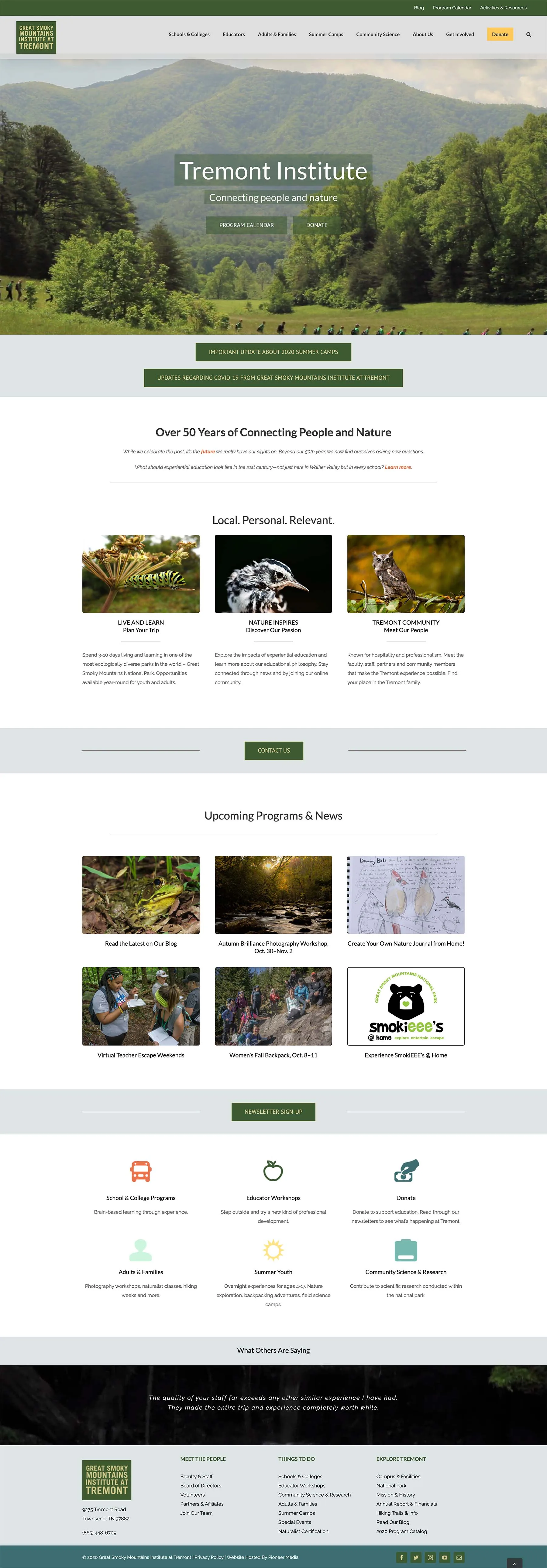 Great Smoky Mountains Institute at Tremont homepage screenshot