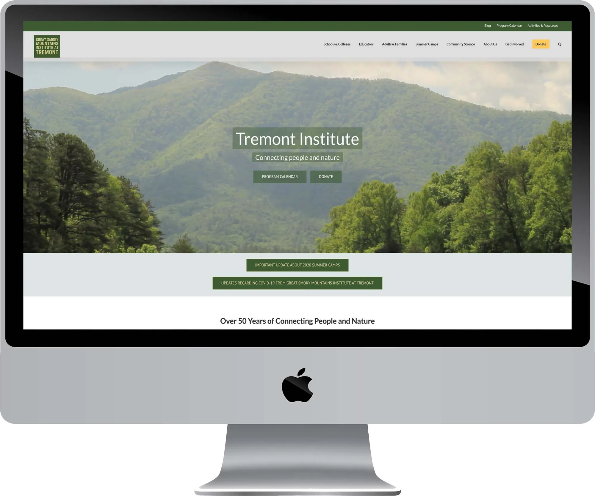 Great Smoky Mountains Institute at Tremont website design on desktop