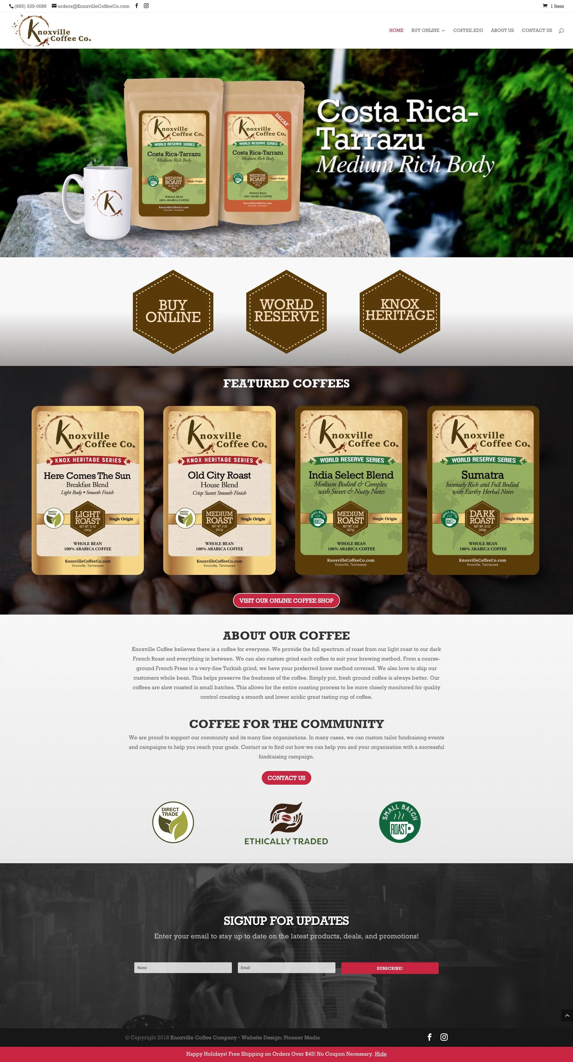 Knoxville Coffee Company homepage screenshot