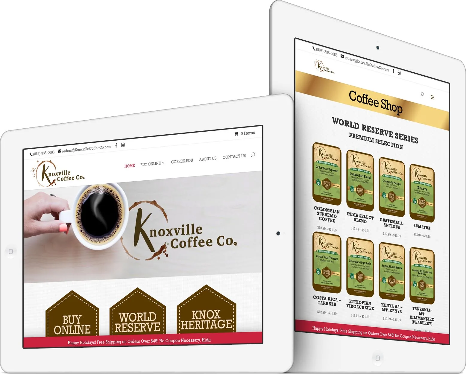 Knoxville Coffee Company responsive website design across devices