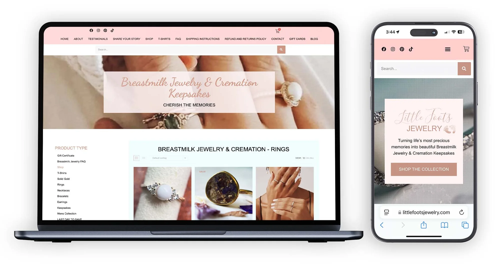 Little Foots Jewelry website design on desktop