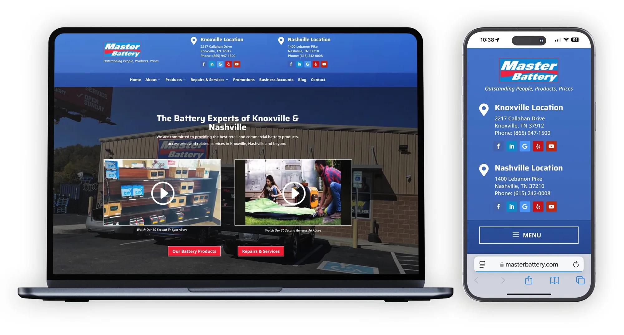 Master Battery website design on desktop