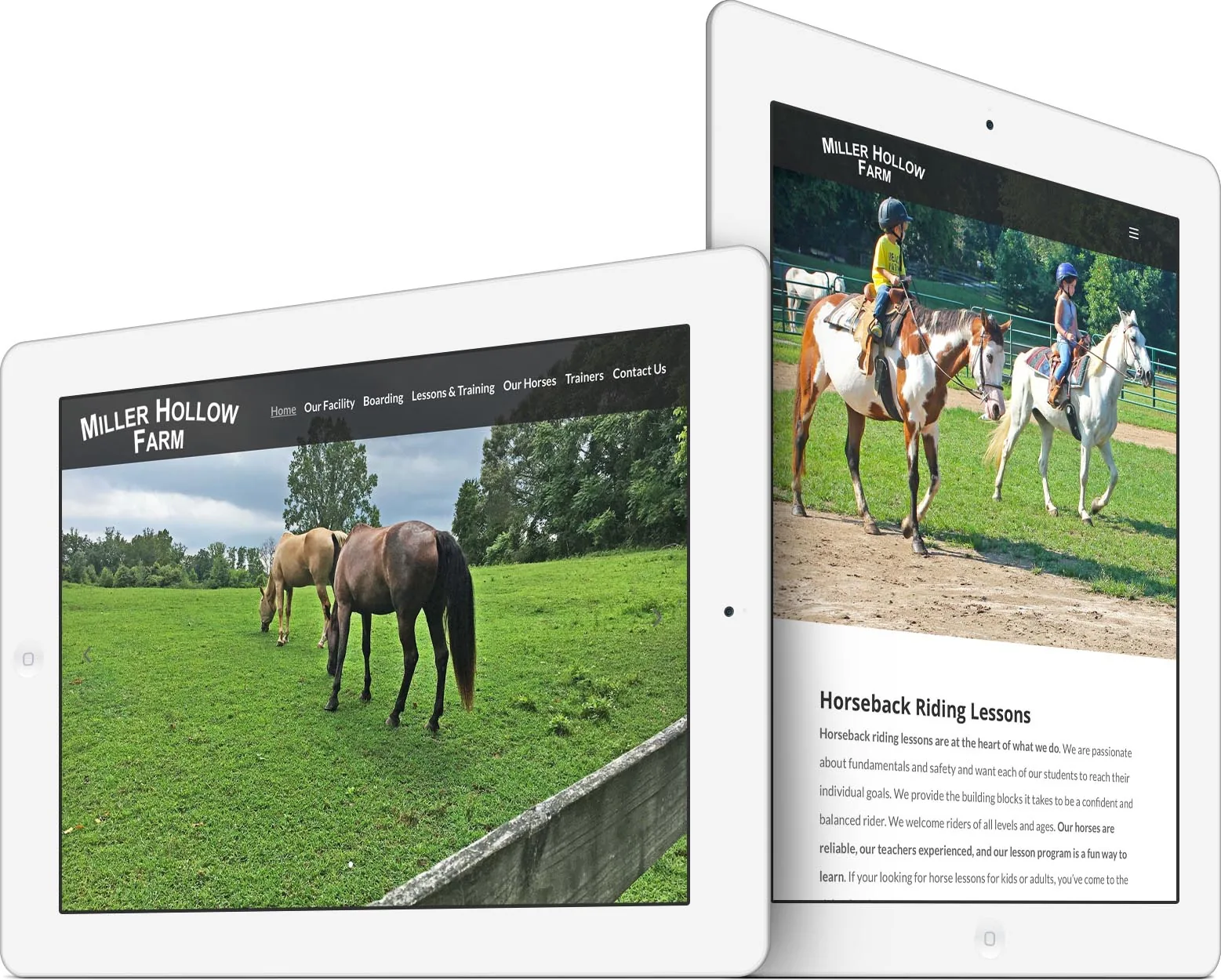 Miller Hollow Farm responsive website on a tablet