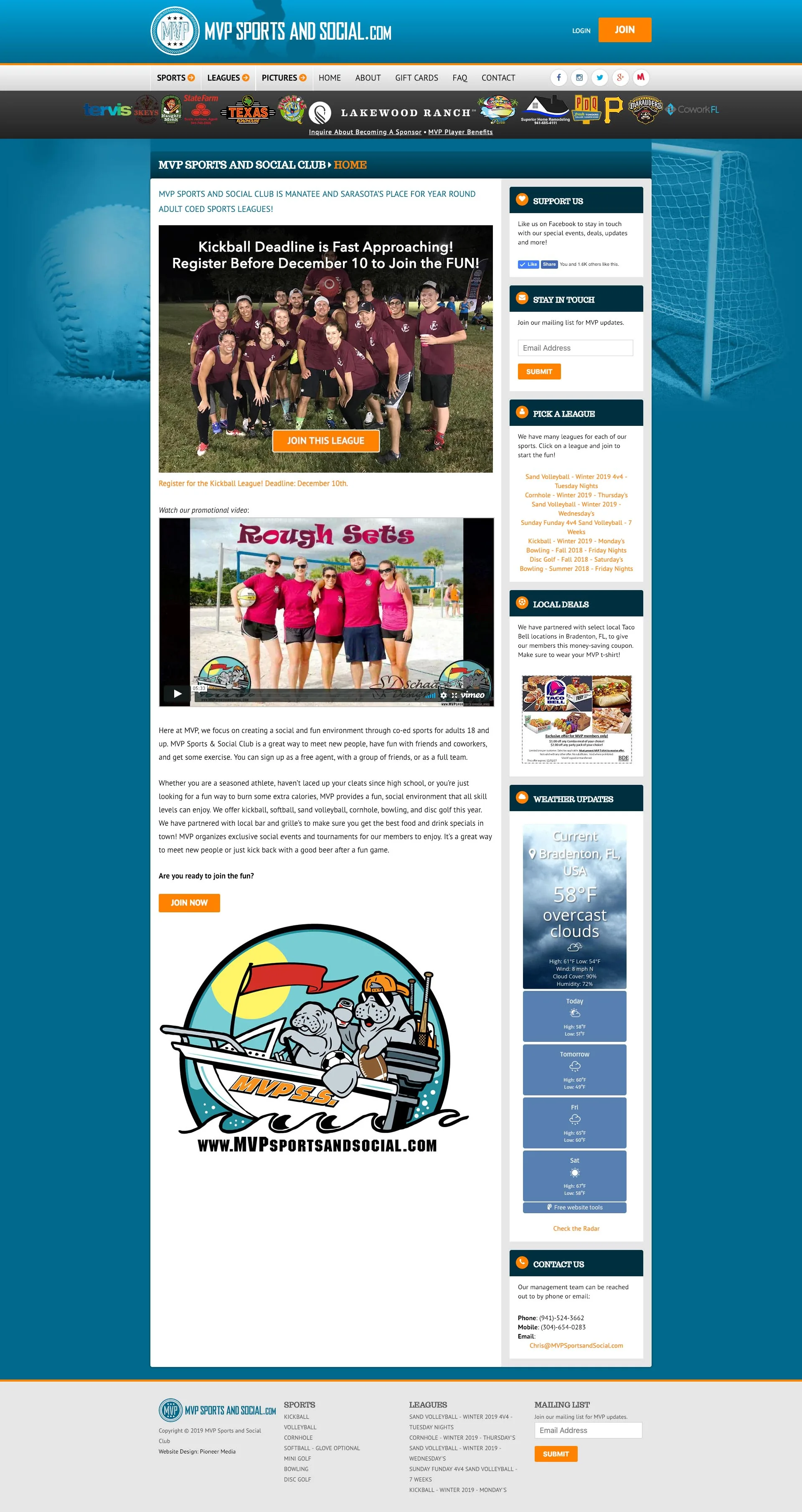 MVP Sports and Social Club homepage screenshot