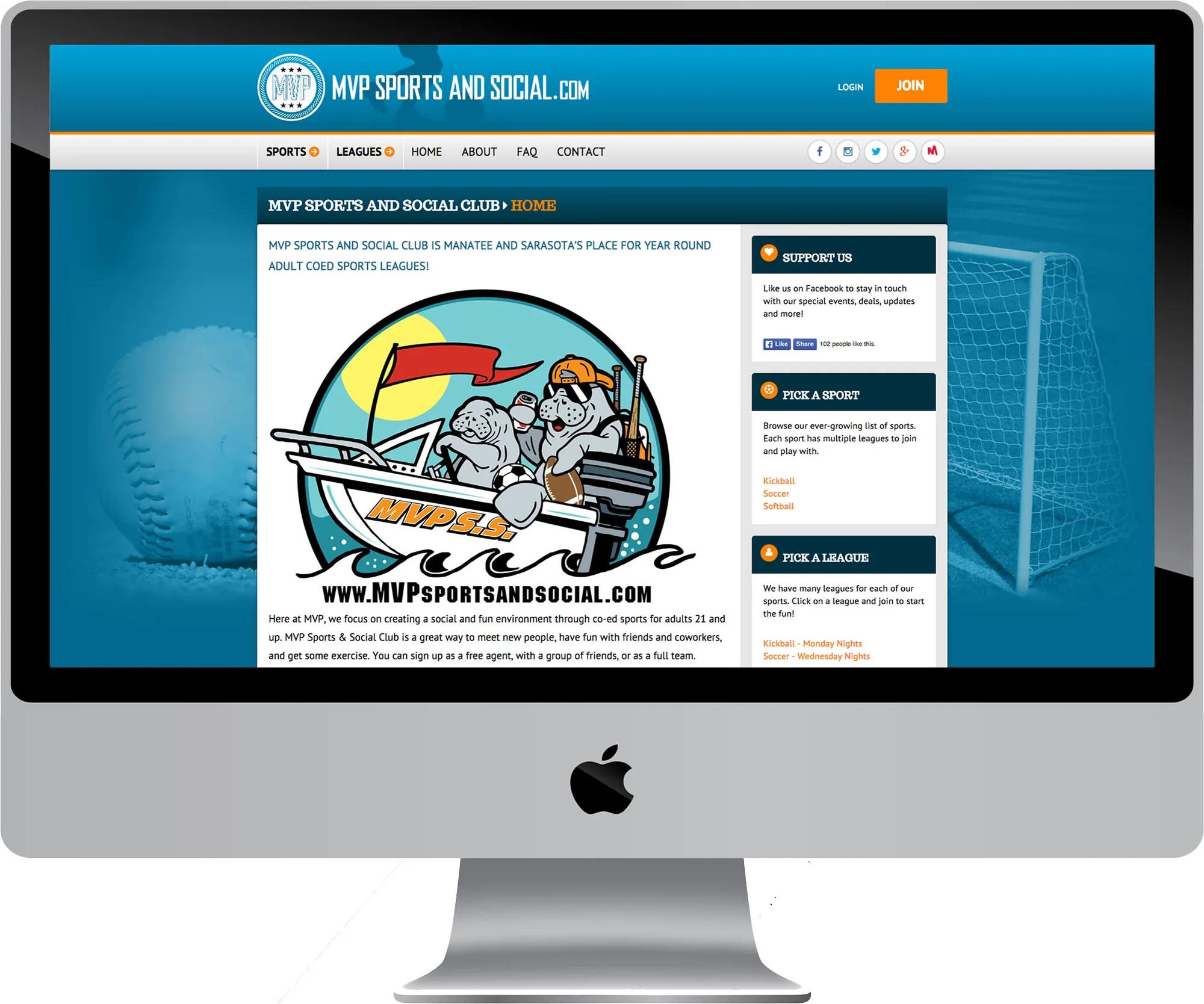 MVP Sports and Social Club website on a desktop computer