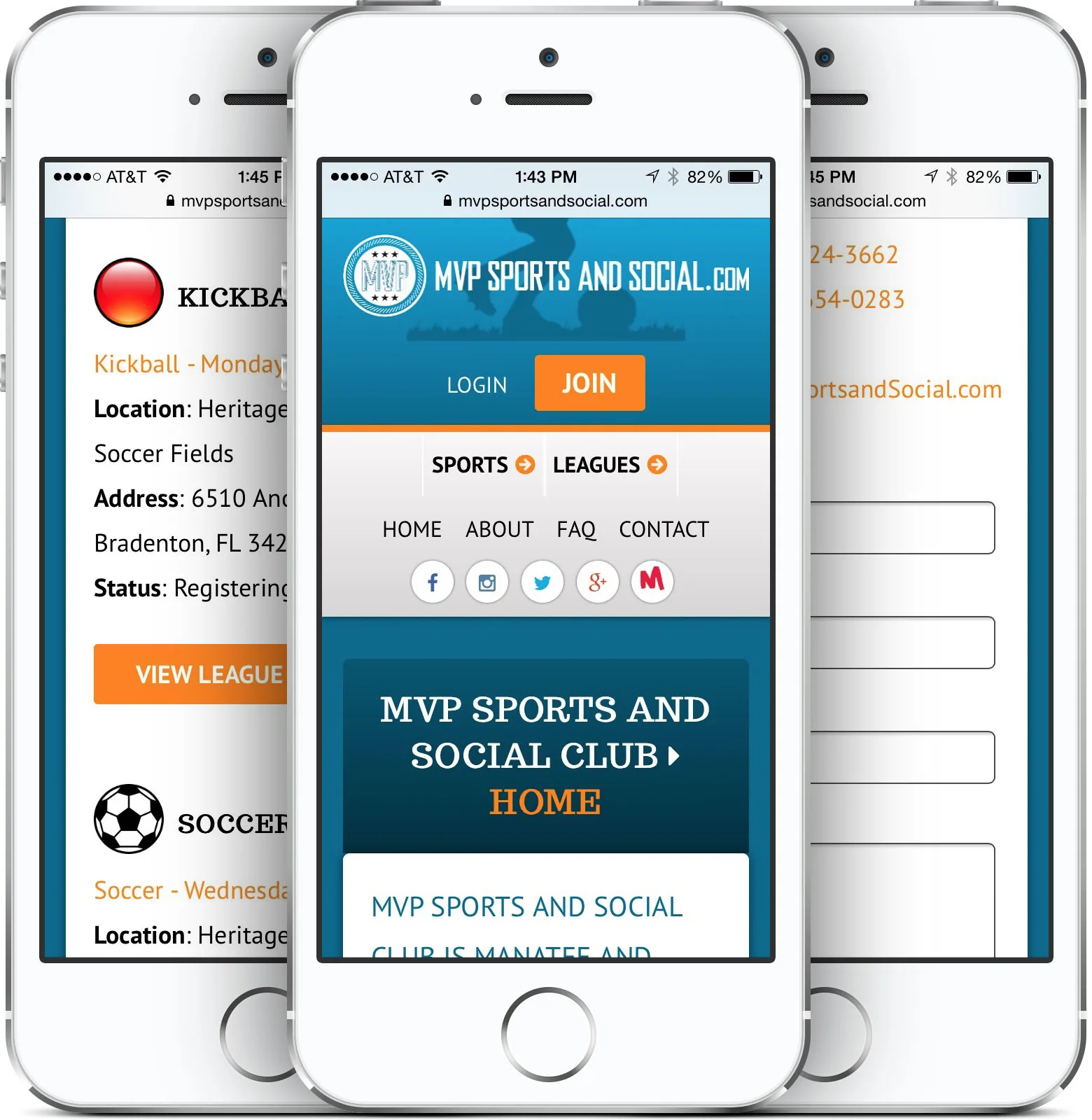 MVP Sports and Social Club responsive website design on an iPhone