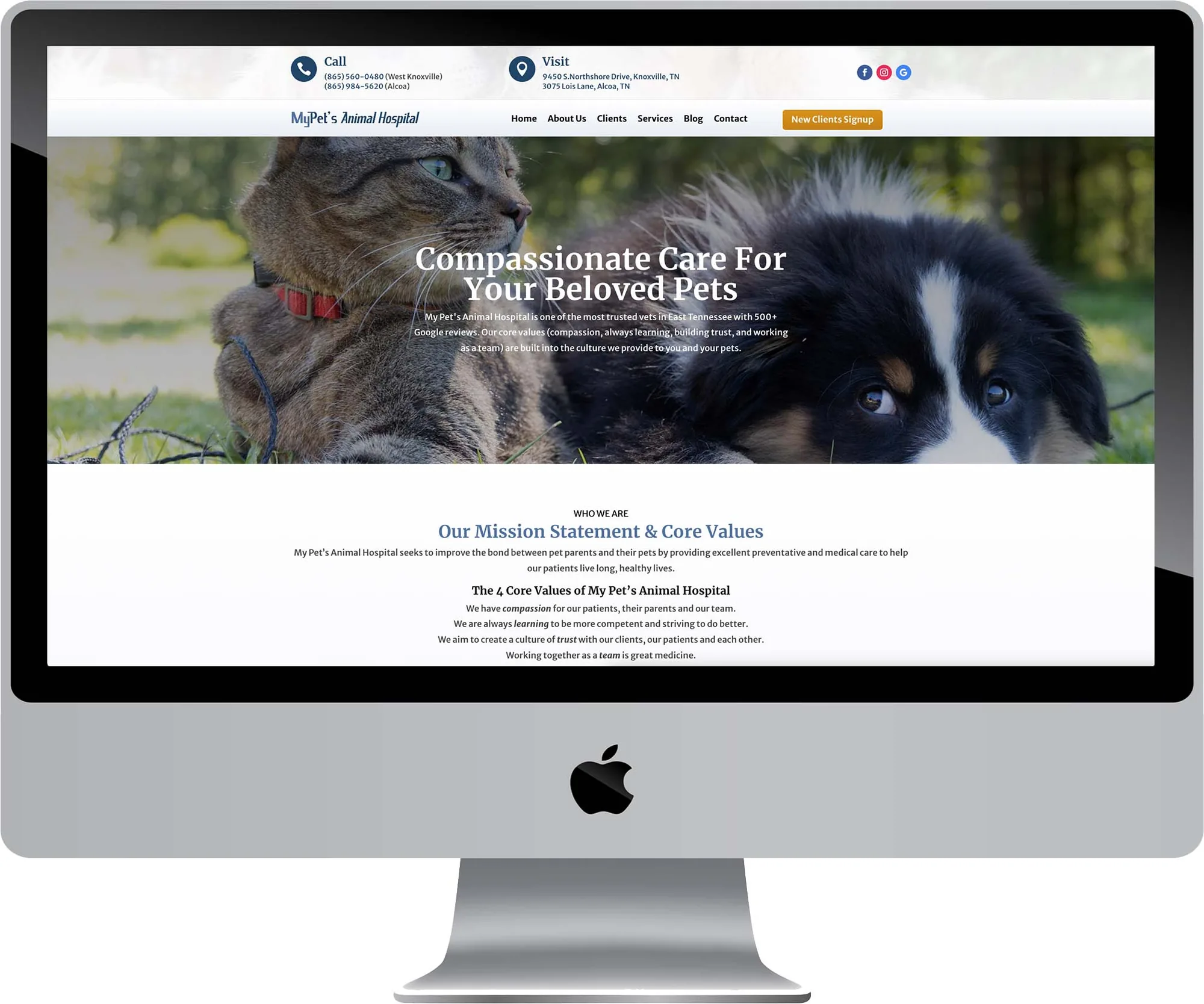 My Pet’s Animal Hospital website design on desktop