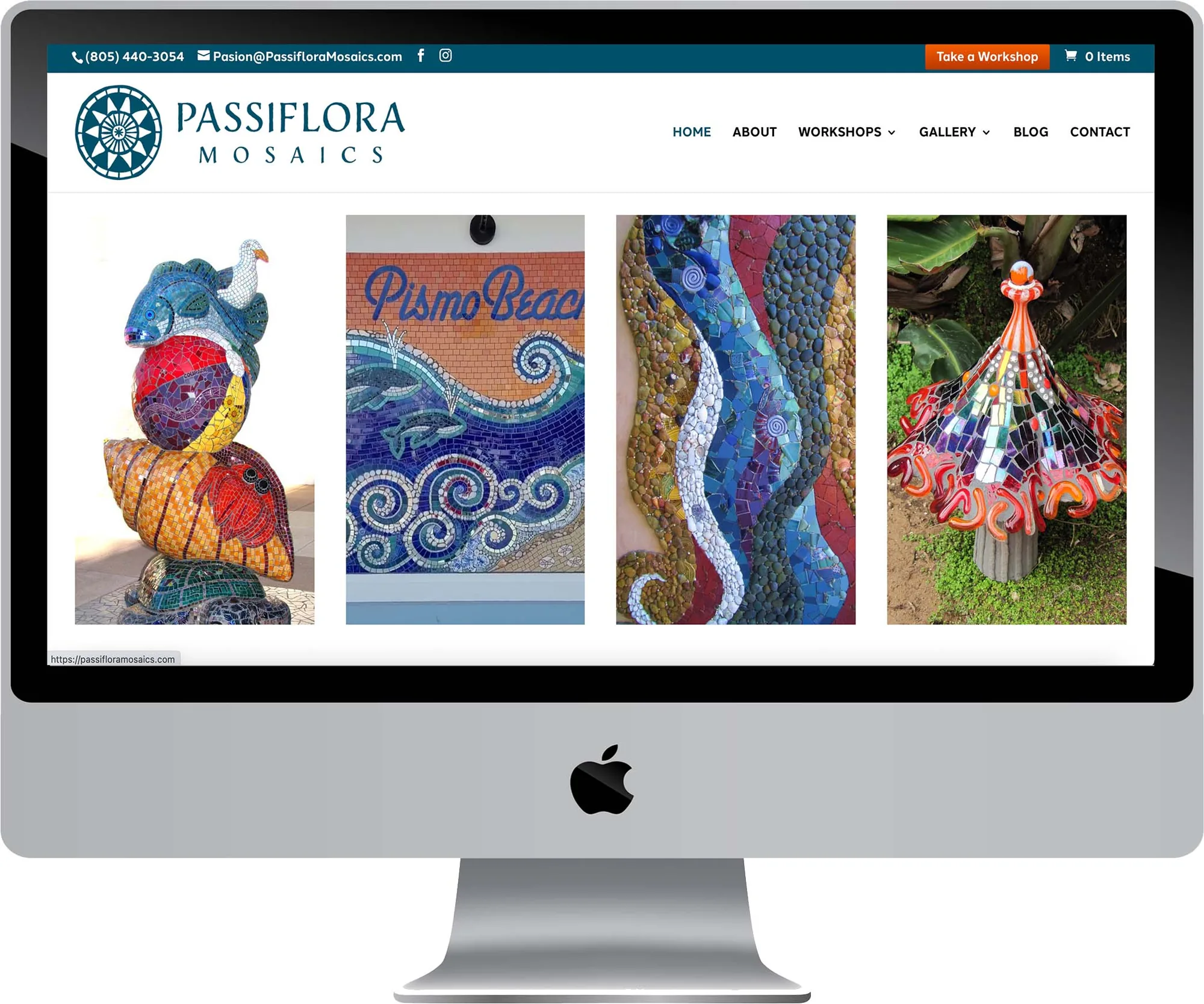 Passiflora Mosaics website design on desktop