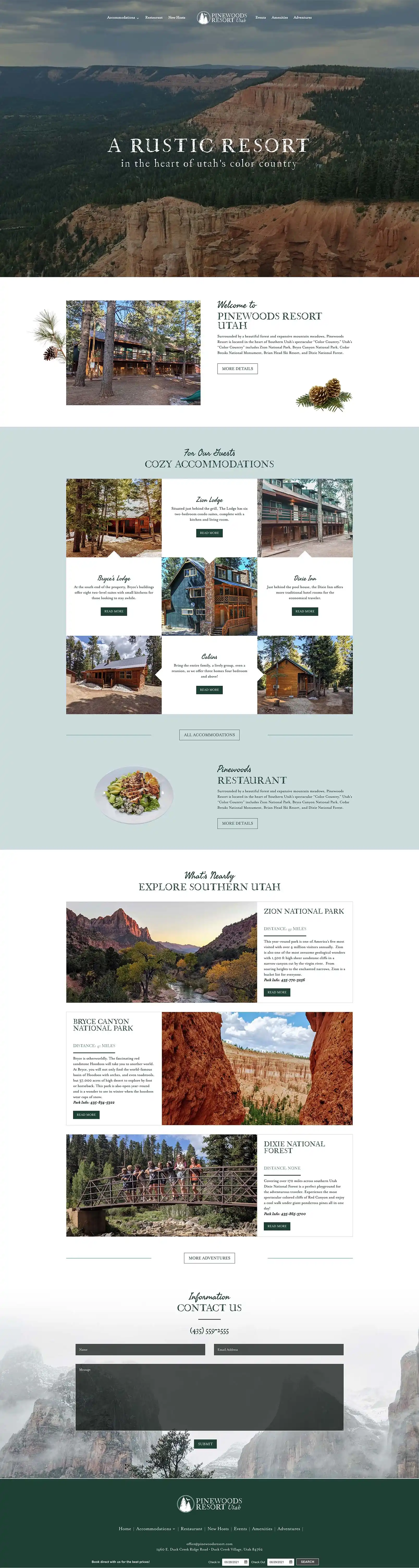 Pinewoods Resort homepage screenshot