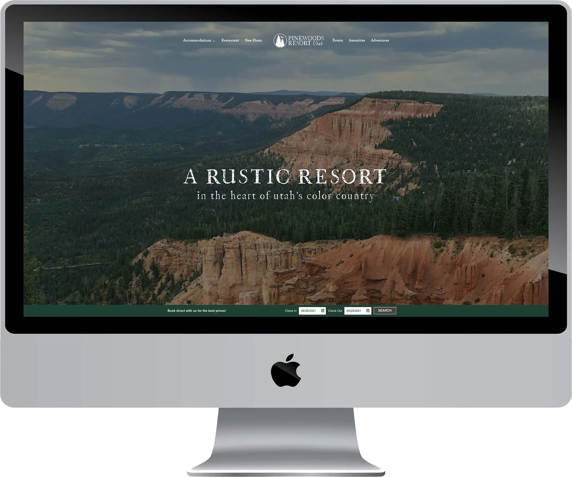 Pinewoods Resort website design on desktop