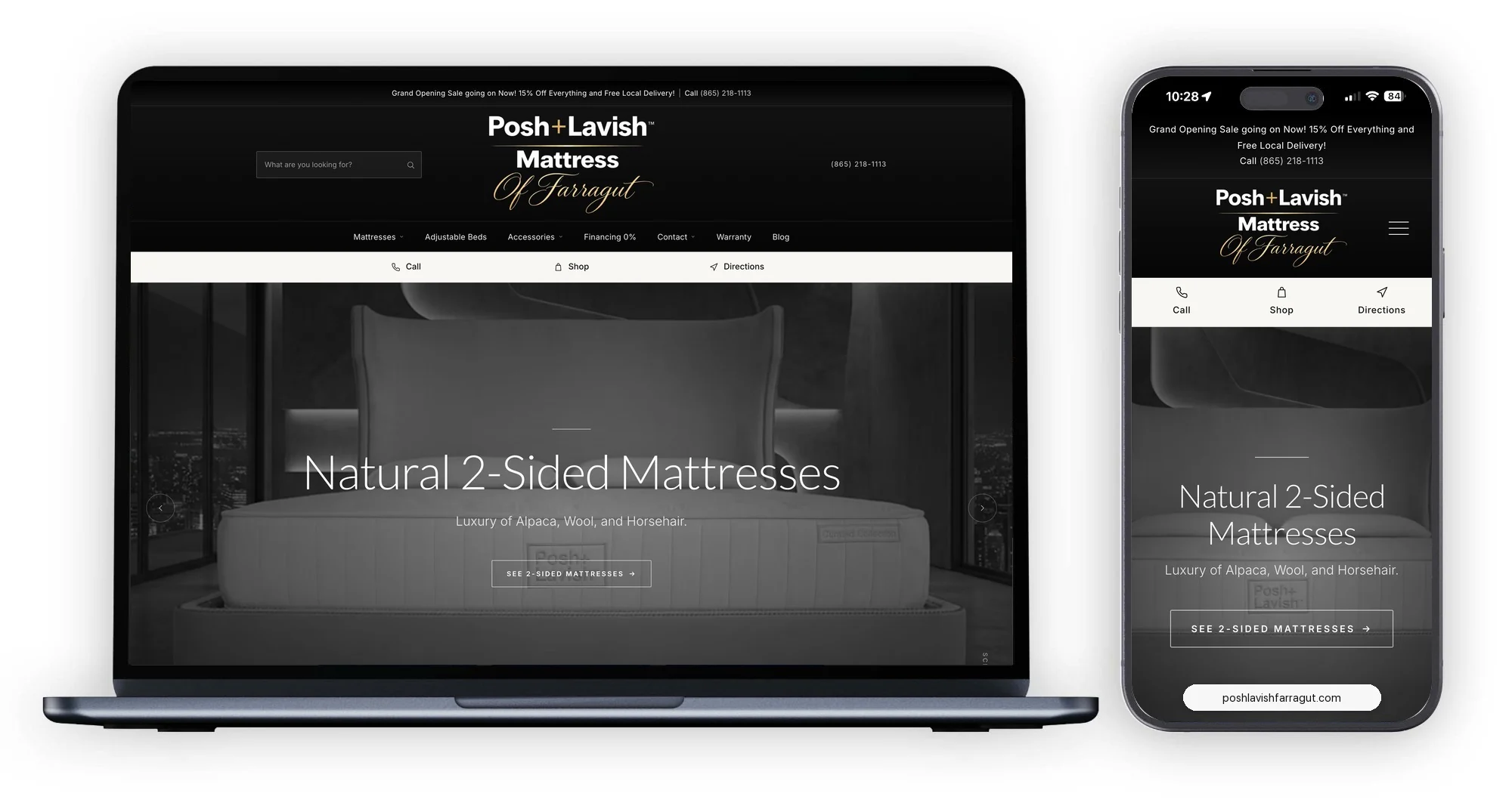Posh+Lavish Farragut website on a laptop and a phone