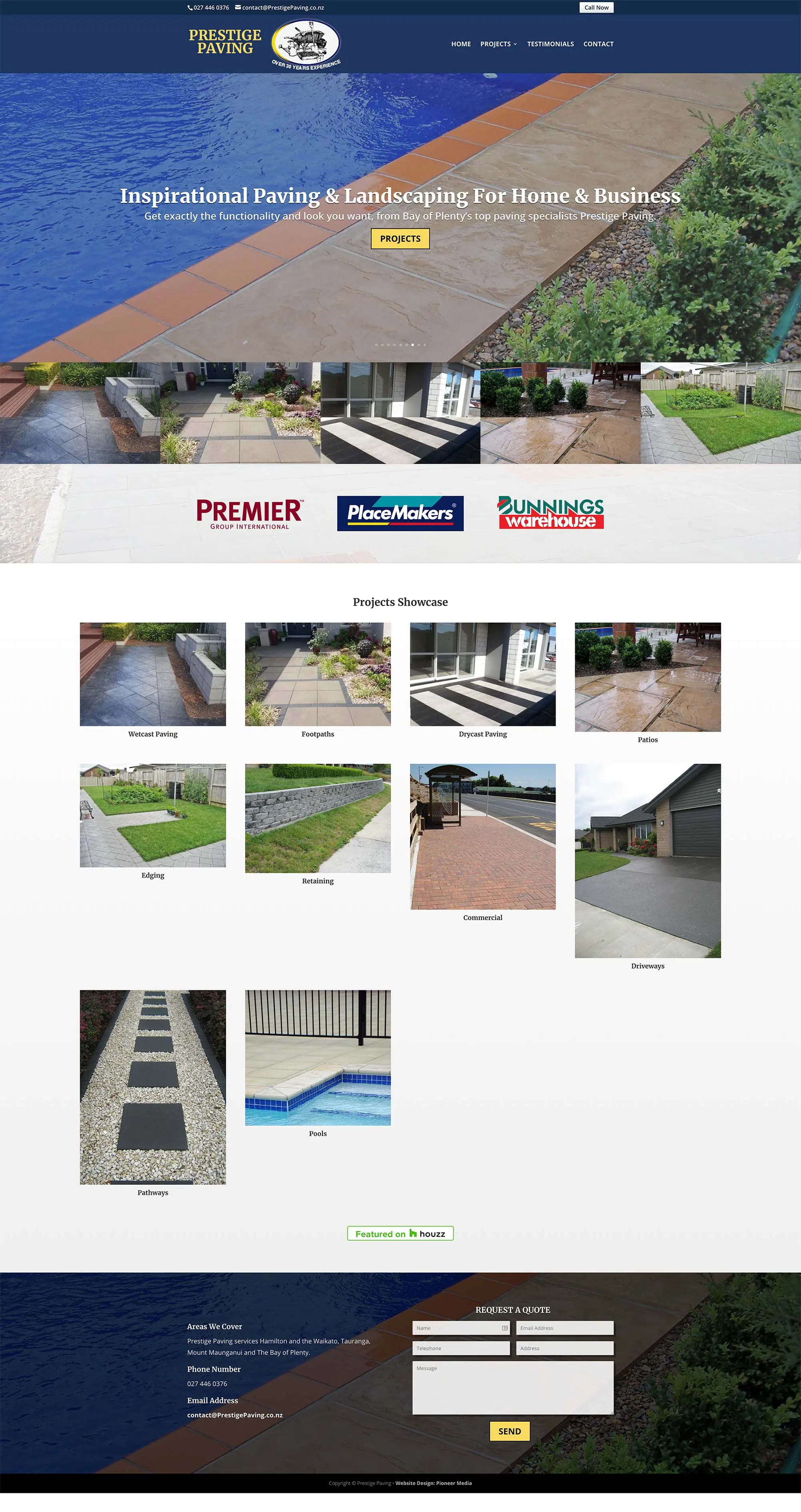 Prestige Paving of New Zealand homepage screenshot