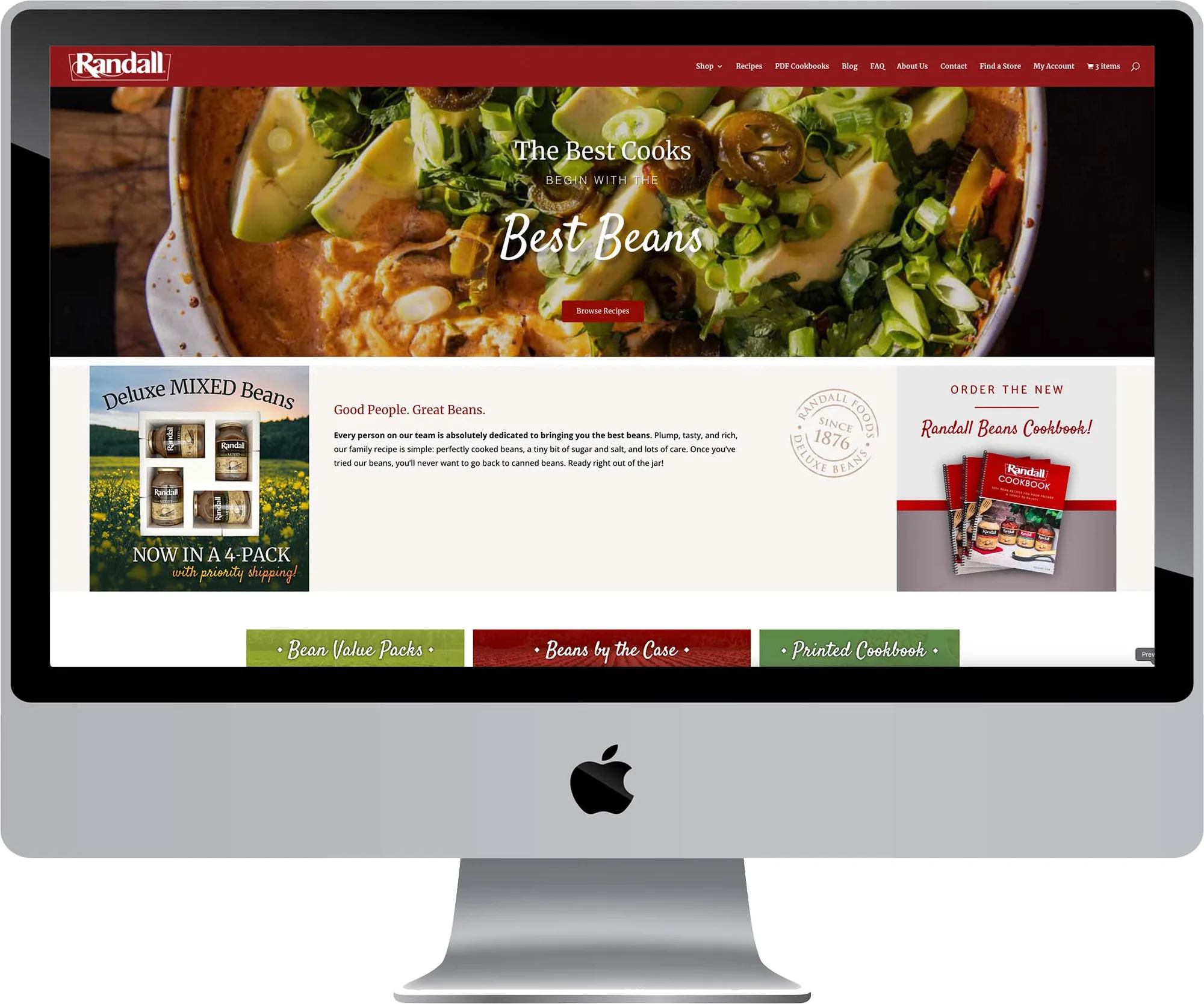 Randall Beans website design on desktop