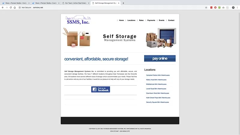Self Storage Management Systems website before the redesign