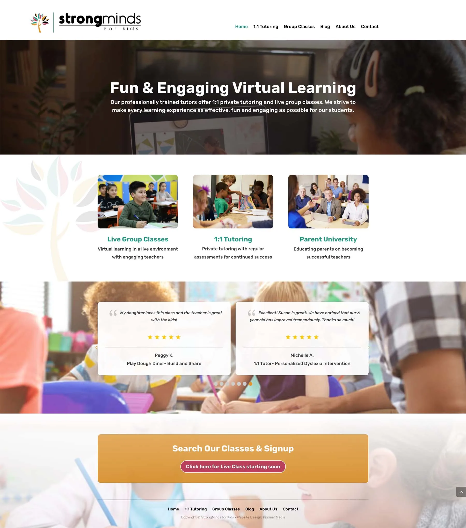 StrongMinds For Kids homepage screenshot