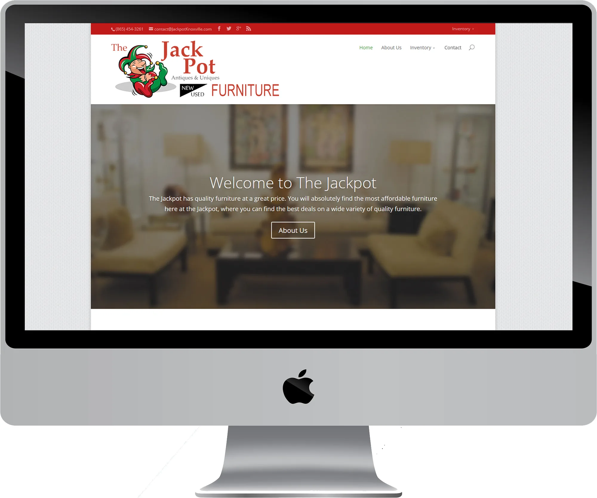 The Jackpot Antiques & Uniques website on a desktop computer