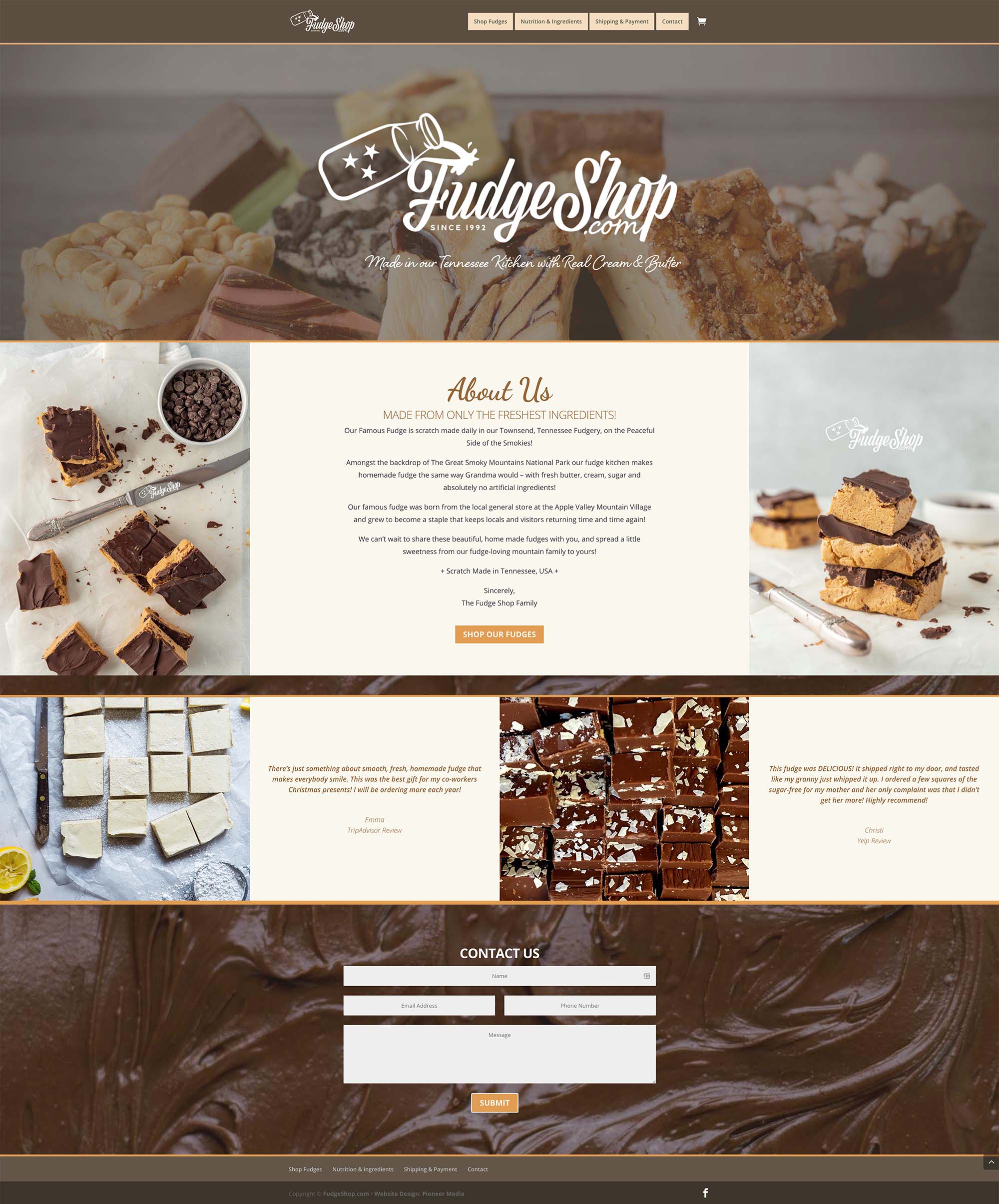Fudge Shop Homepage Screenshot