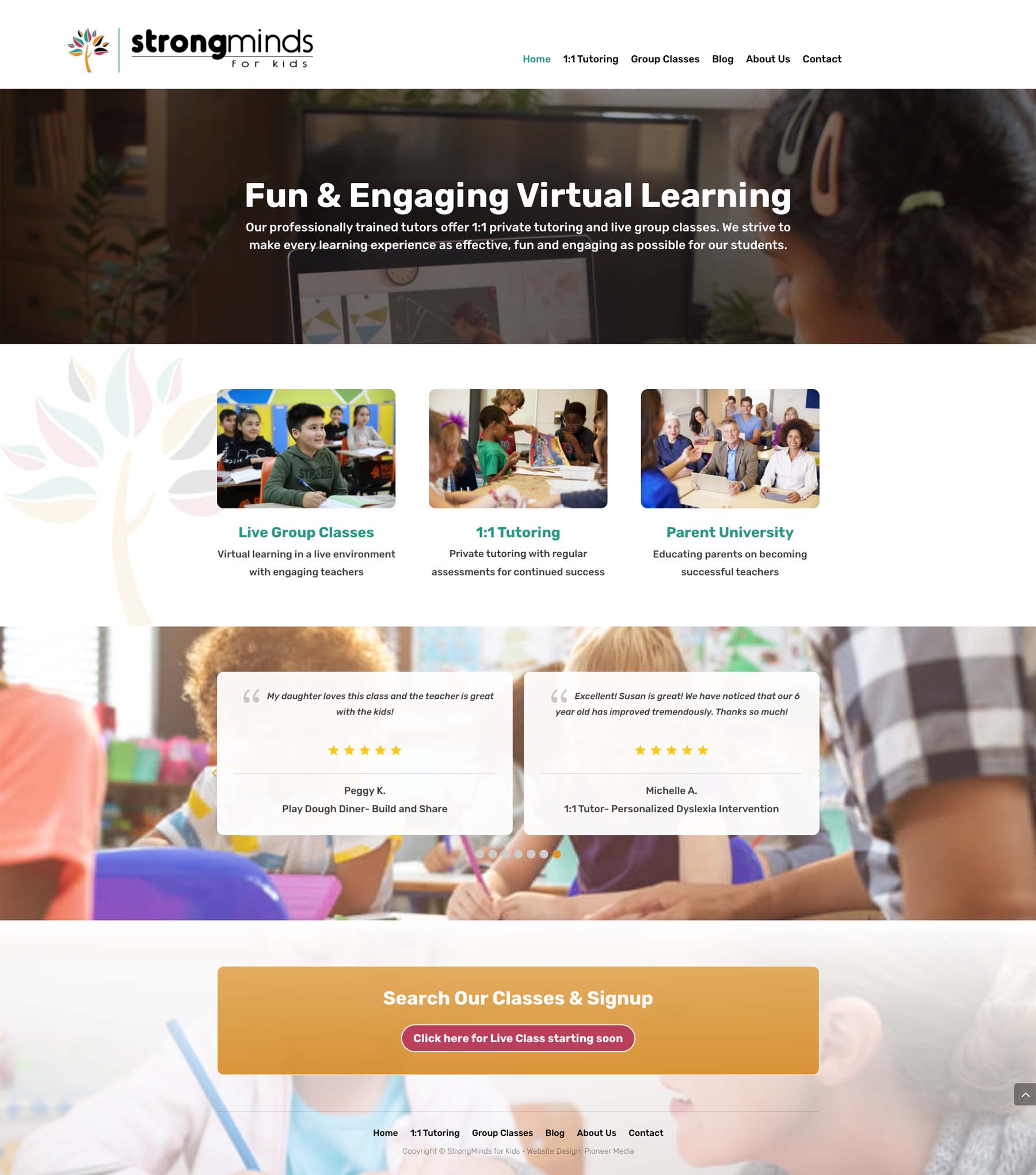 Strong Minds For Kids Website Homepage Screenshot
