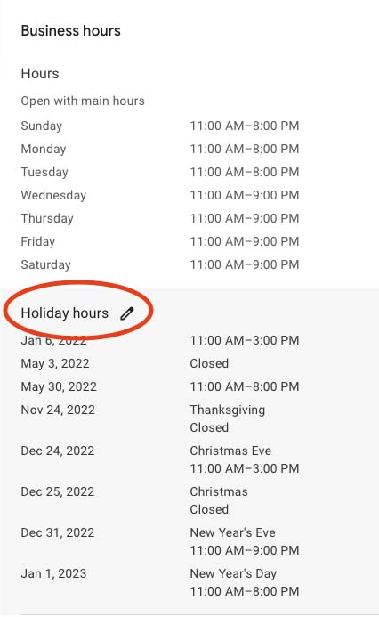 Google My Business Holiday Hours Update